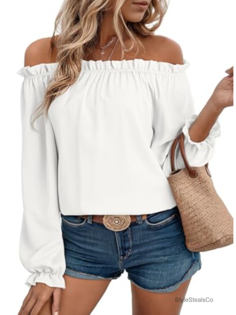 Off the Shoulder Long Sleeve Blouse Dressy Casual Work Top
